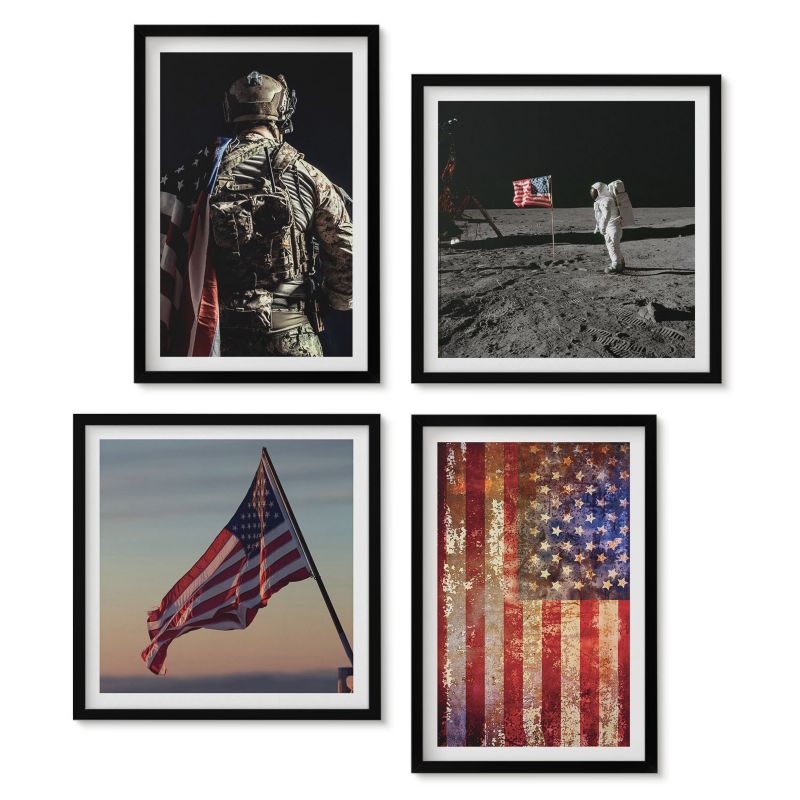 Seria obrazów 4 sztuki Tulup Amerykańskie symbole flaga USA Obrazy w czarnej ramie 1 kpl