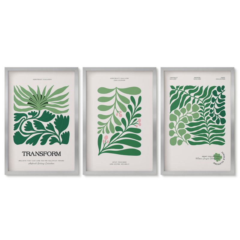 Obrazy w srebrnej ramie Tulup 40x60 cm Zielone liście rośliny kształty Dekoracja ścienna do przedpokoju 1 kpl