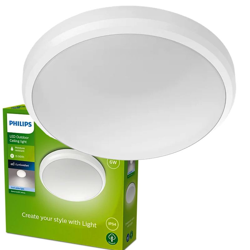 Lampa Ogrodowa Philips Plafon LED 6W 640lm 4000K IP54 Wodoodporna Biała 1 szt