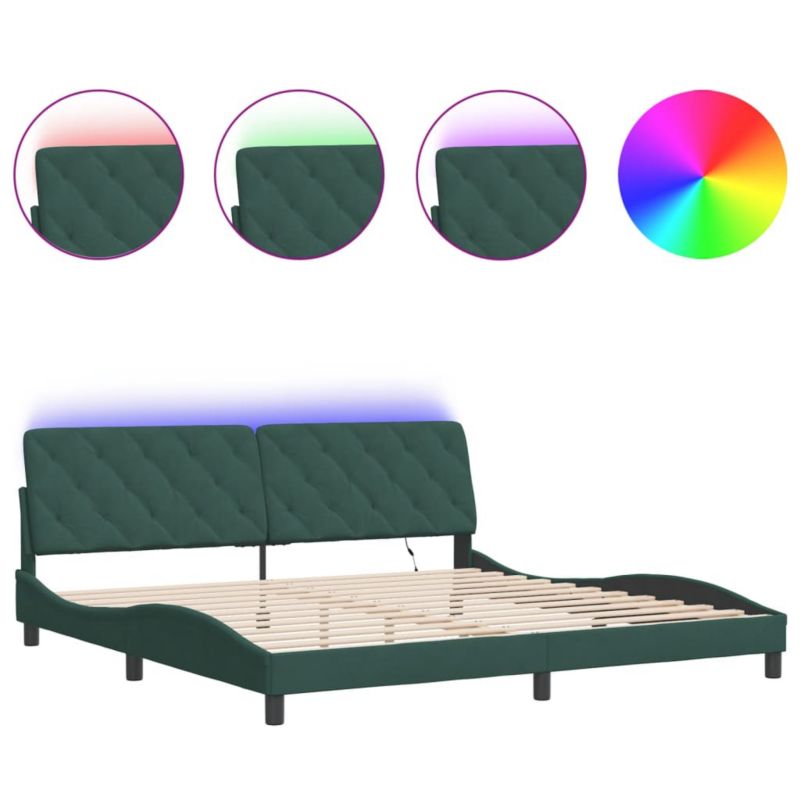 Łóżko tapicerowane WaszeMeble 200x200 cm Ciemnozielony aksamit z LED WM-3213876 1 szt.