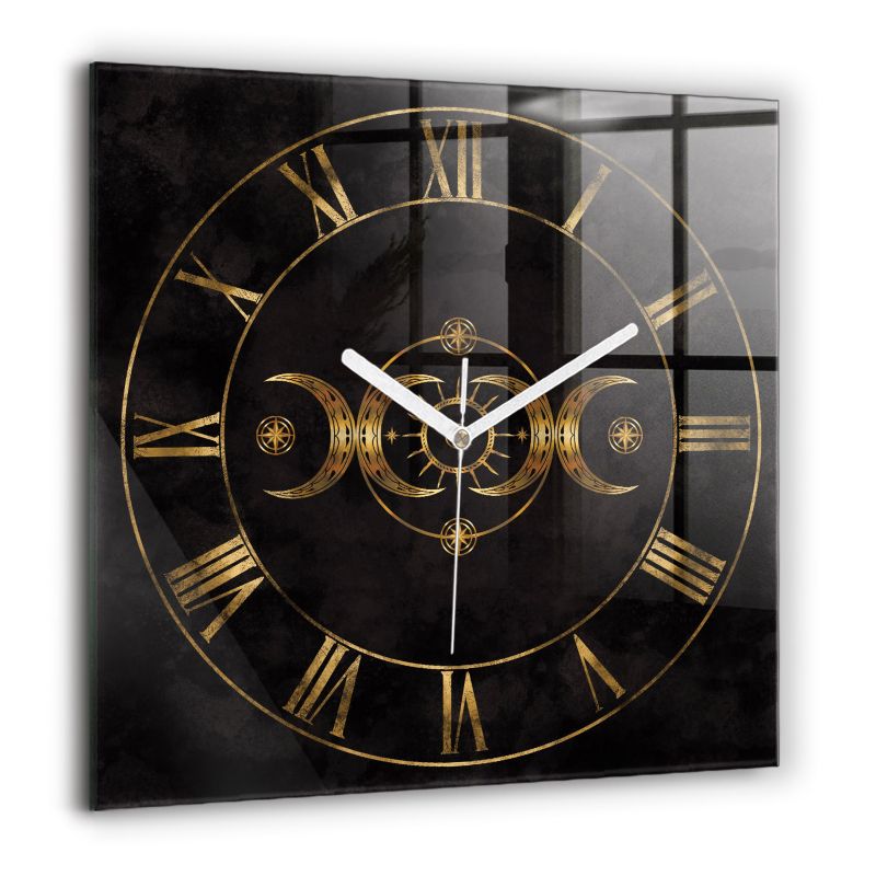 Zegar szklany białe wskazówki Wallfluent 60x60 cm Złote cyfry rzymskie 1 szt.