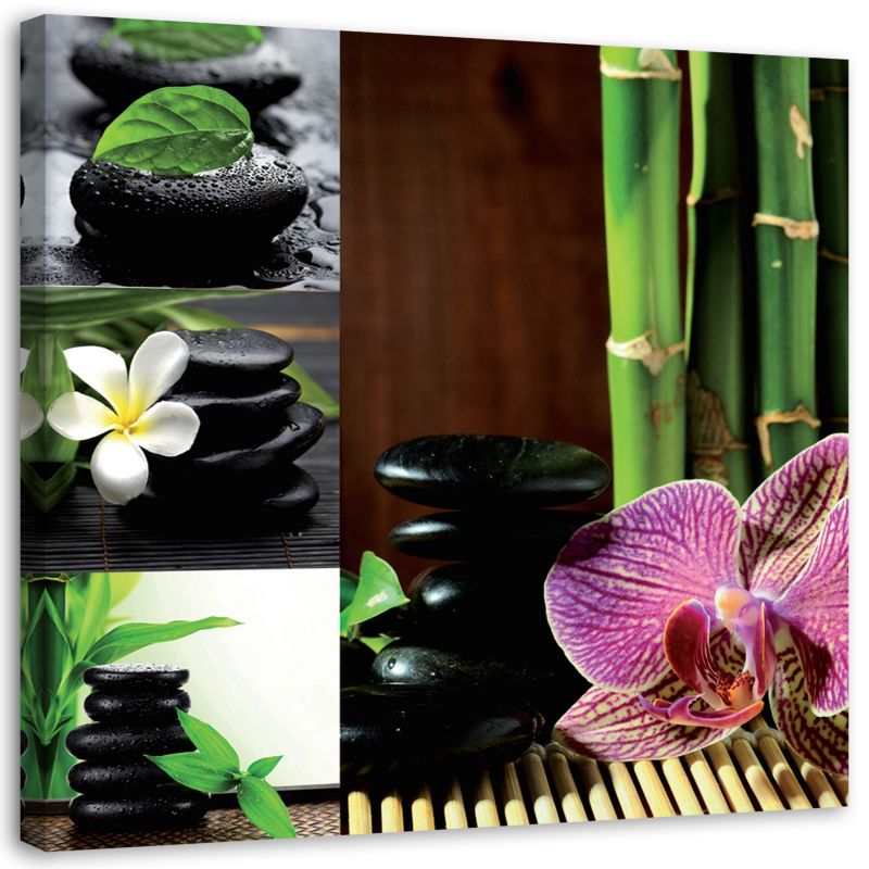 Obraz na płótnie Feeby Kolaż zen - orchidea bambus kamienie 40x40cm 1szt