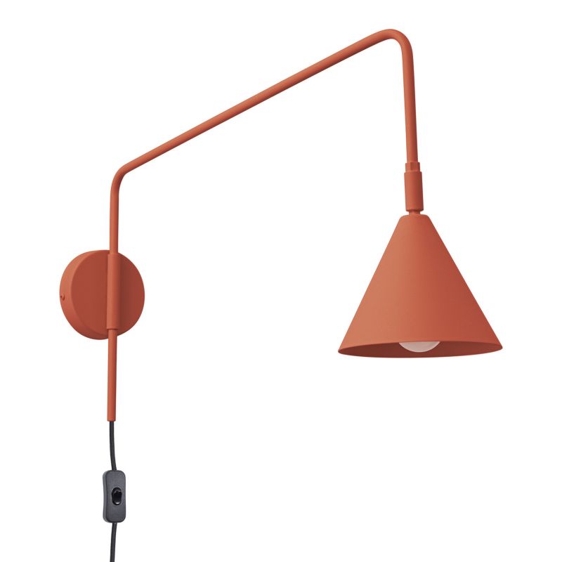Kinkiet stożkowy klosz na wysięgniku włącznik Sollux Lighting NOX ochra czerwona 1xE14x10W IP20 wym:30x14x61cm - 1 szt.