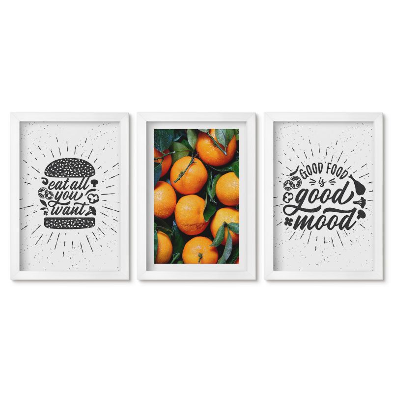 Zestaw 3 obrazów w białych ramach Tulup 20x30 cm Kuchnia soczyste pomarańcze Galeria ścienna 1 kpl
