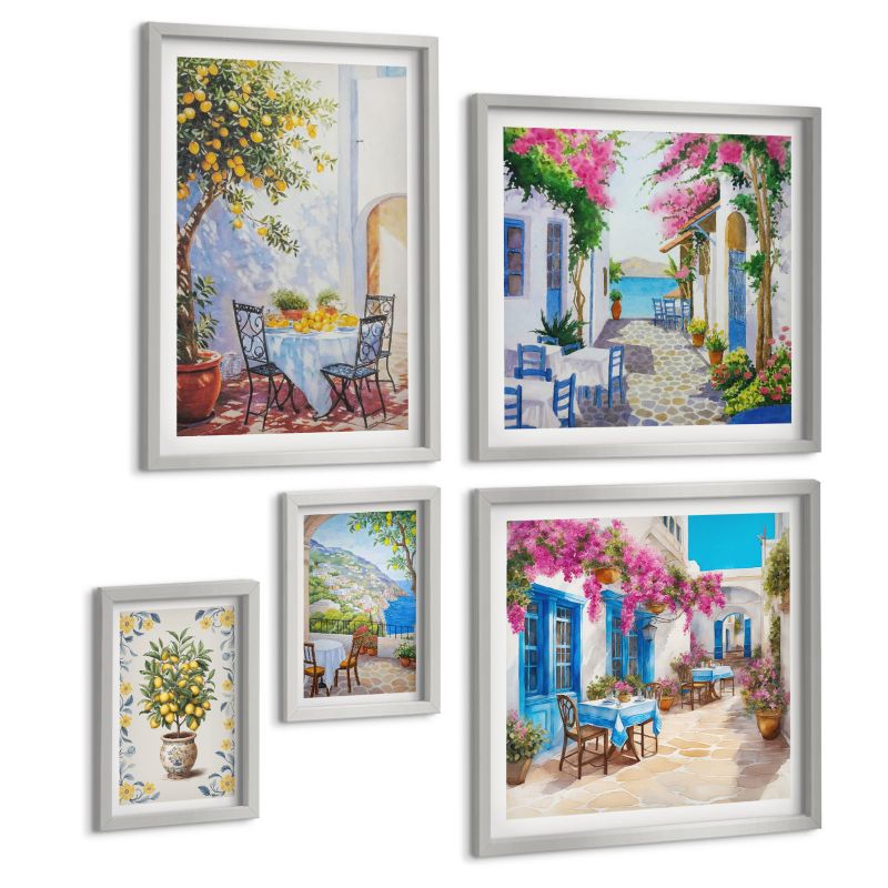 Zestaw 5 Obrazów ArtPrintCave (2x50x50+2x20x30+40x60cm) Srebrna rama Górskie pejzaże z rzeką 1 kpl.