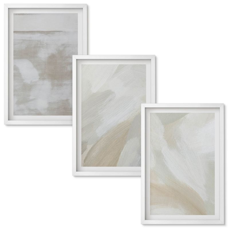 Zestaw Obrazów w Ramie Wallfluent Pociągnięcia pędzlem abstrakcyjnie Biała rama 40x60 cm 3 szt.