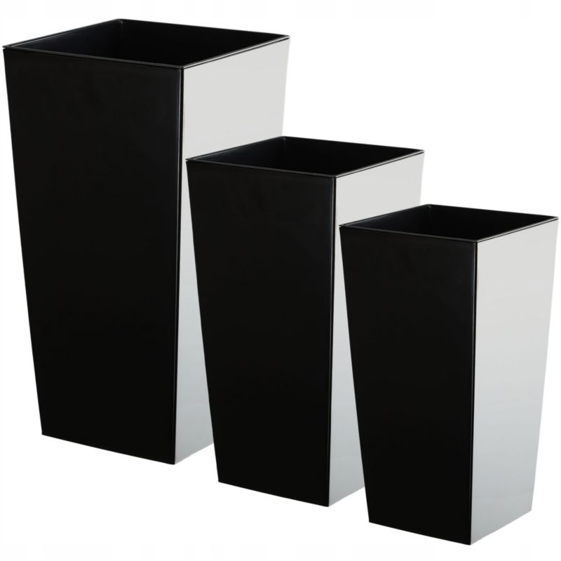 Donica KADAX Zestaw 3x Doniczka Wkład Połysk Czarna 68cm 3 szt.
