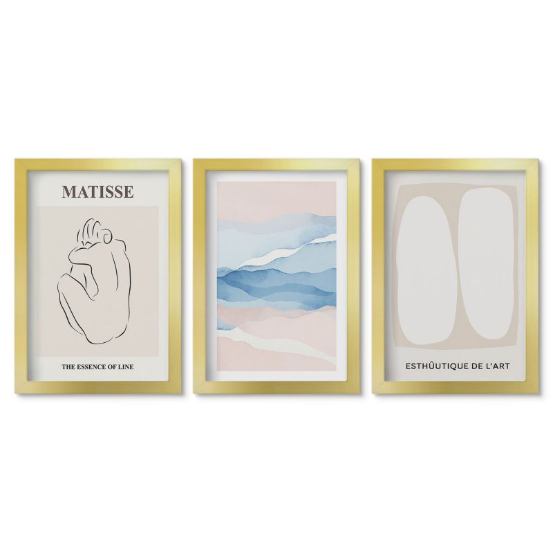 Zestaw 3 obrazów pionowych Tulup 20x30 cm Abstrakcyjne formy Matisse Obrazy nad biurko zestaw złota rama 1 kpl