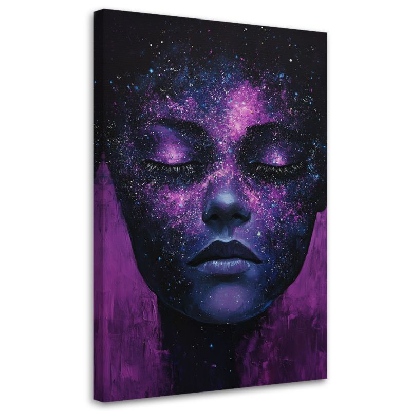 Obraz na płótnie Feeby Twarz Kobiety Fioletowa Abstrakcja 80x120cm 1szt