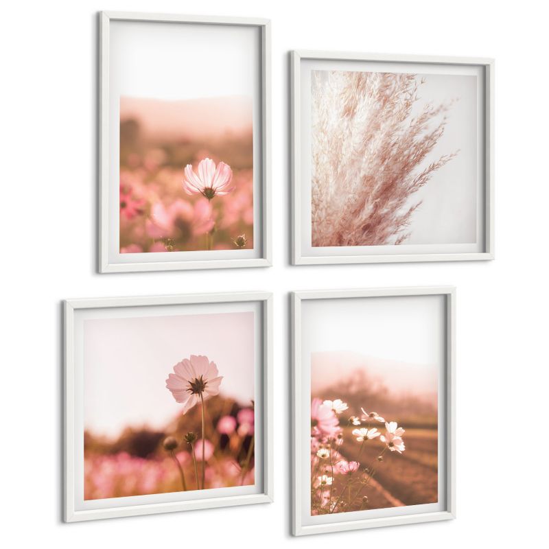 Komplet 4 Obrazów ArtPrintCave (2x50x50+2x40x60cm) Biała rama Polne kwiaty na łąkach latem 1 kpl.