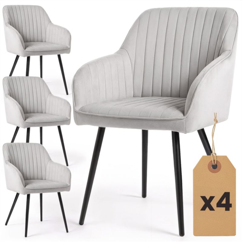 Welurowe krzesło tapicerowane z przeszyciami AKORD Szare FLORENCE Czarne nogi 4 szt.