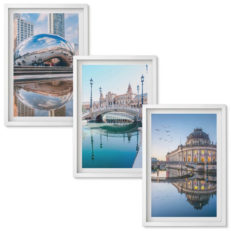 Obrazy do Salonu Wallfluent Architektura miast w wodzie Biała rama 40x60 cm 3 szt.