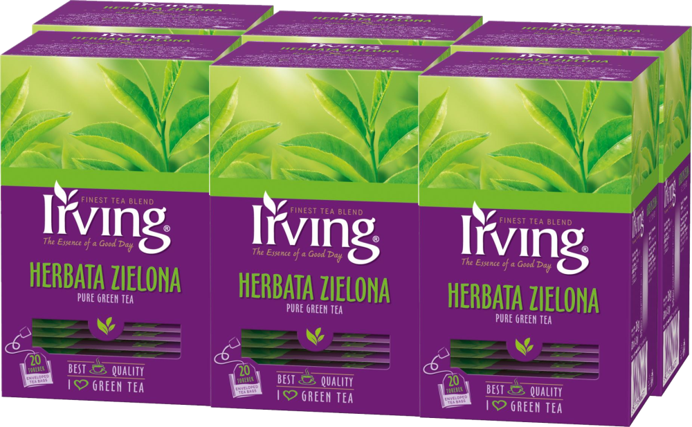 6x Herbata zielona w kopertach Irving, 20 sztuk x 1.3g