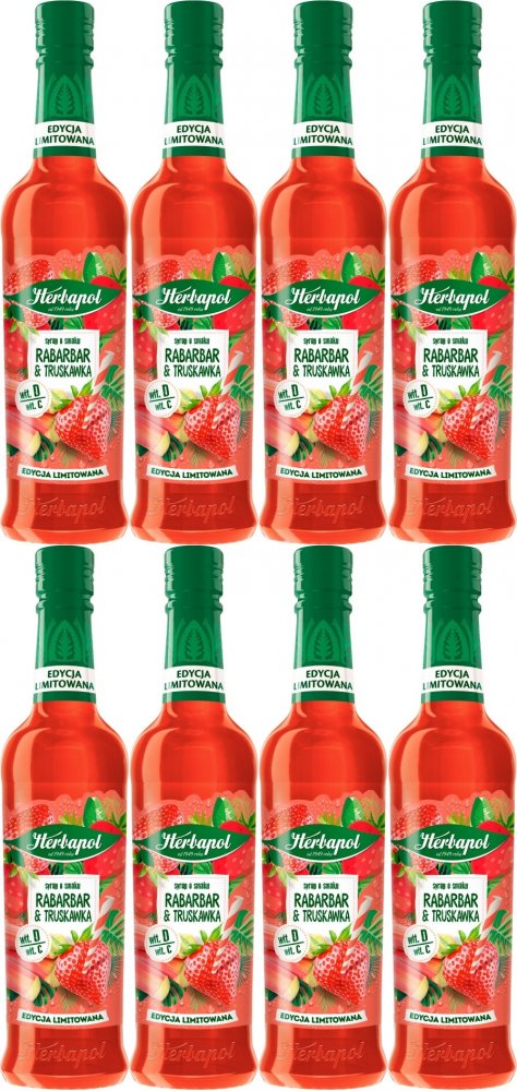 8x Syrop Herbapol Sezonowe Smaki, rabarbar i truskawka, 420ml