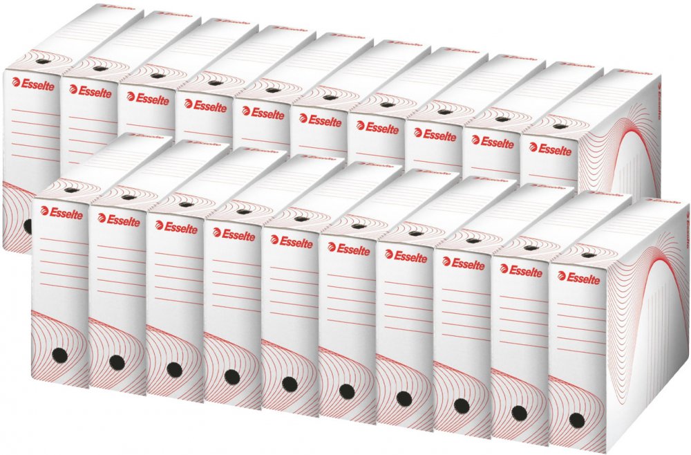 25x Pudło archiwizacyjne Esselte Standard, do luźnych dokumentów, 100mm, biały
