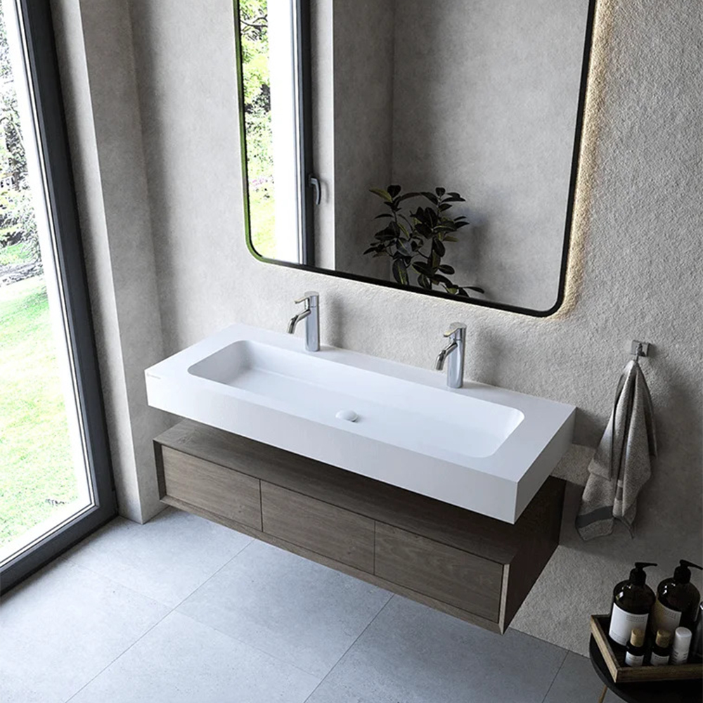 Cristalstone Linea Simpla umywalka 120x45 cm prostokątna ścienna biała U1200-MOT
