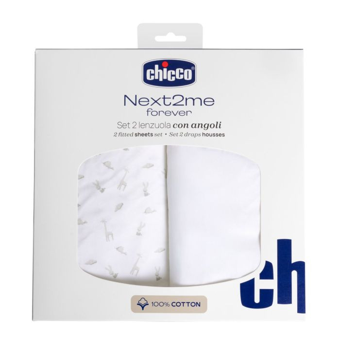 Chicco Prześcieradła bawełniane 2 szt. do łóżeczek Next2Me Forever-Cloud