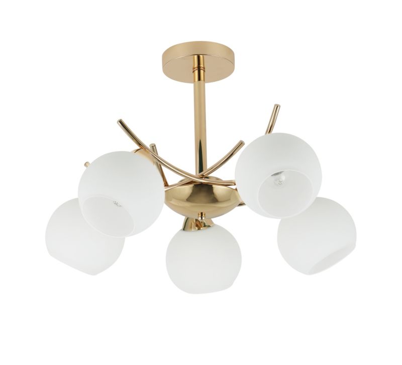 Lampa sufitowa białe szklane klosze Candellux Amos złoto-biała 5xE27x40W IP20 wym:36x52x52cm - 1 szt.