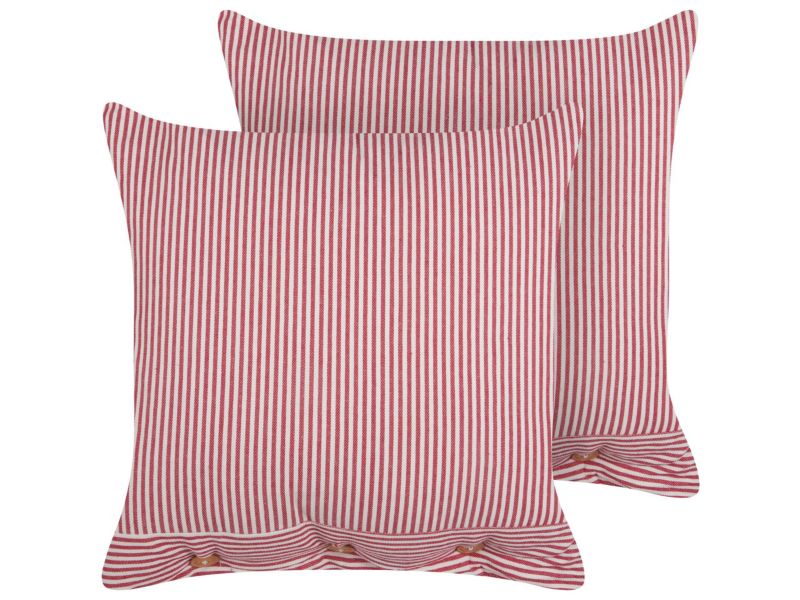 Zestaw 2 poduszek dekoracyjnych Aalita Bawełna 45 x 45 cm Czerwony W paski 1 par.