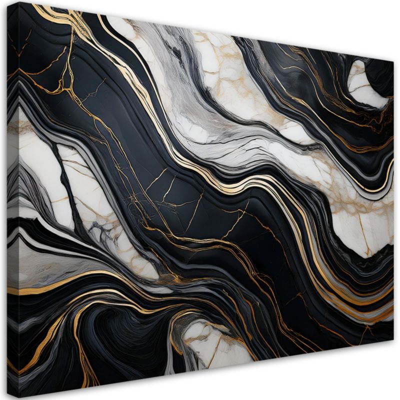 Obraz na płótnie Feeby Czarno Biały Marmur ze Złotem 100x70cm 1szt