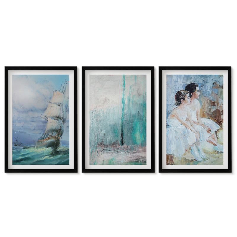 Obrazy w czarnej ramie Tulup 40x60 cm Statek morze abstrakcja tancerki Stylowa galeria nad biurko 1 kpl