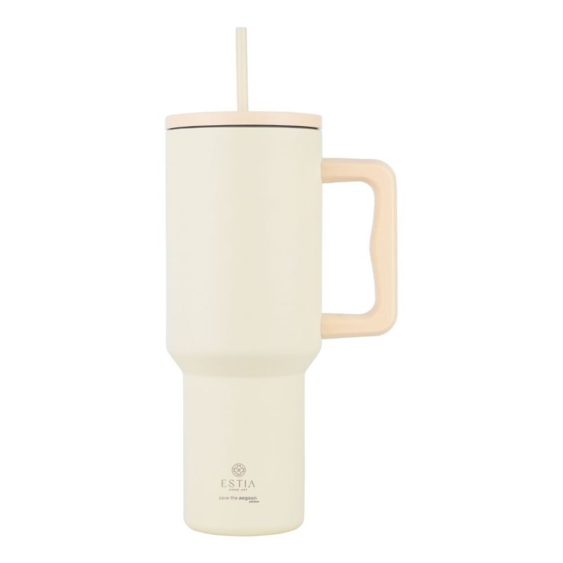 Kubek termiczny Lily White Estia stal nierdzewna kremowy ze słomką 1200 ml 1 szt.