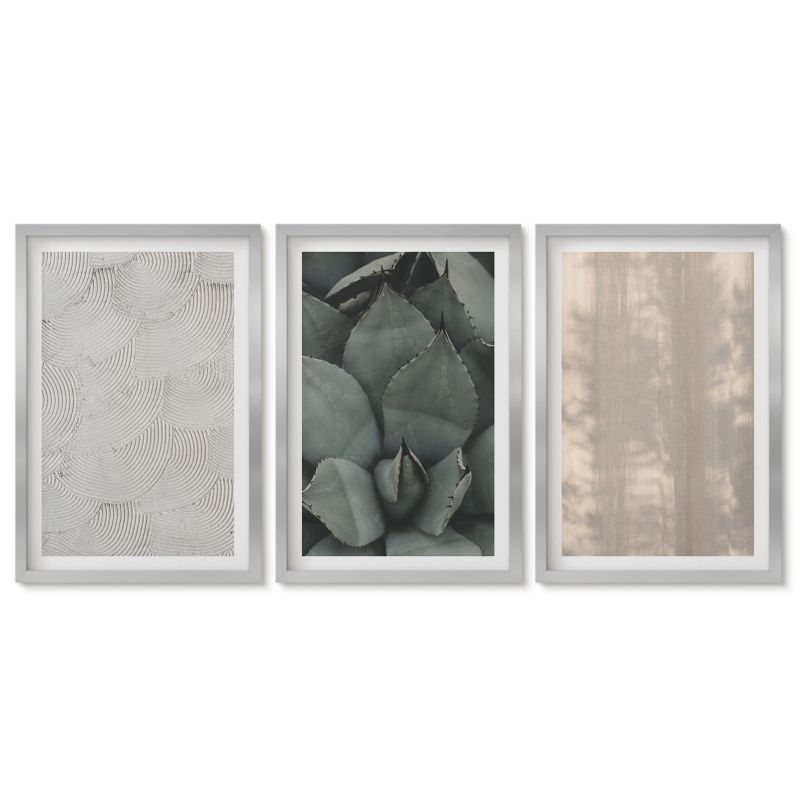 Zestaw 3 obrazów w srebrnych ramach Tulup 40x60 cm Letnie tekstury tropików Stylowa galeria nad biurko 1 kpl