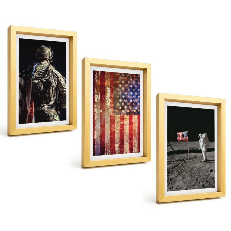 Galeria 3 Obrazów w Złotej Ramie ArtPrintCave 20x30 cm Komplet ścienny Amerykańskie symbole flaga USA 1 kpl.