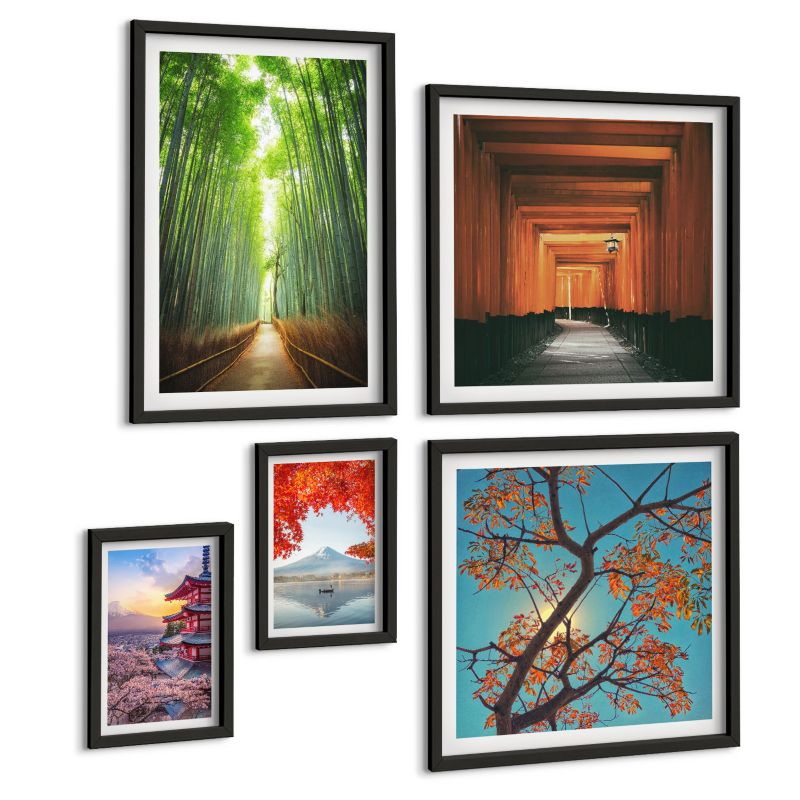 Komplet 5 Obrazów ArtPrintCave (2x50x50+2x20x30+40x60cm) Czarna rama Widoki nadmorskie kolorowe domy 1 kpl.