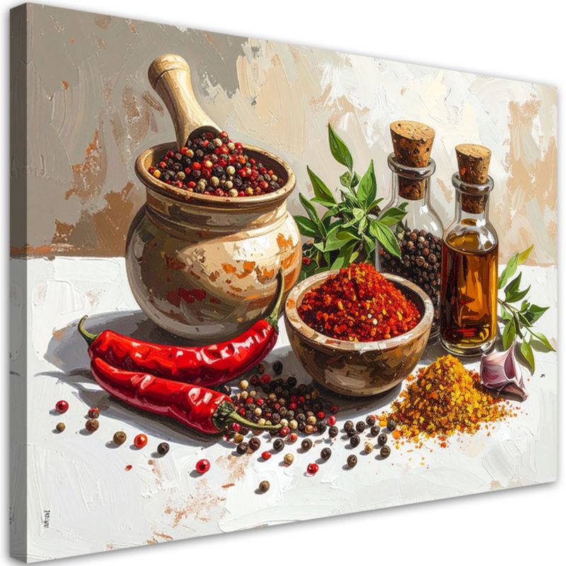 Obraz do kuchni jadalni restauracji Feeby Papryczki chili przyprawy pieprz zioła 100x70cm 1szt