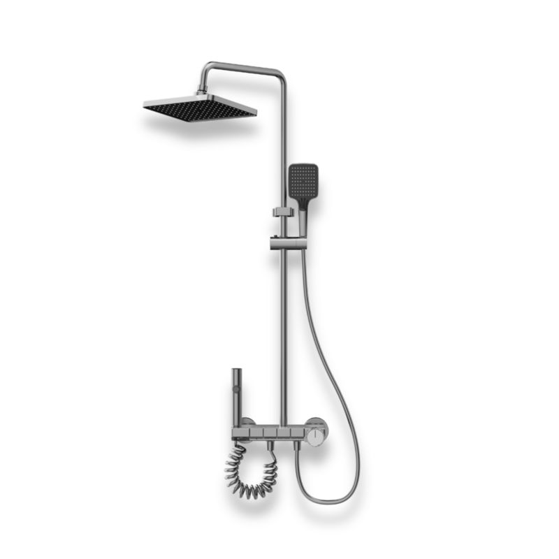 Zestaw prysznicowy Azortti AZT541 grafit aluminium, bateria termostatyczna 4w1 z deszczownicą i wylewką kaskadową, 1szt.