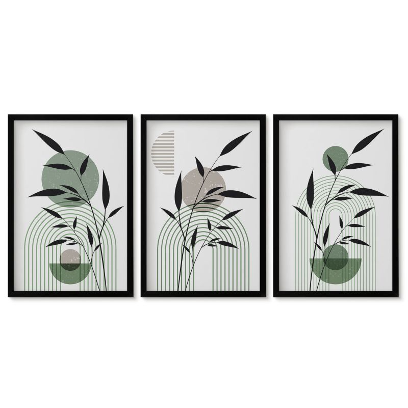 Seria obrazów 3 sztuki Tulup 40x60 cm Roślinne kompozycje boho Obrazy w czarnej ramie 1 kpl