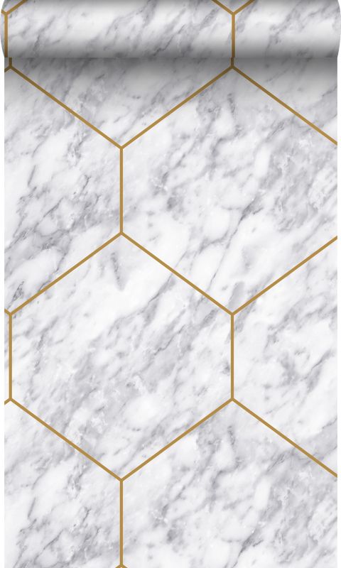 Tapeta Origin Wallcoverings sześciokąt z efektem marmuru białym,szarymIzłotym 50 x 900 cm - 1 rol.