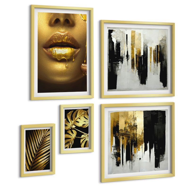 Komplet 5 Obrazów ArtPrintCave (2x50x50+2x20x30+40x60cm) Złota rama Zachody słońca most krajobraz 1 kpl.