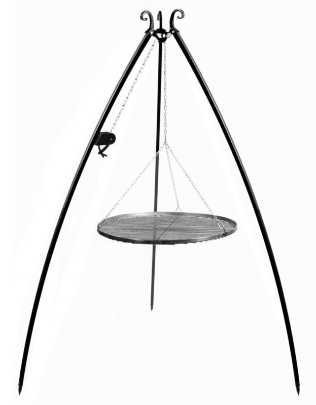 Grill na trójnogu TYLETEGOTU z kołowrotkiem 200 cm LARGO ruszt stal naturalna 80 cm 1 szt