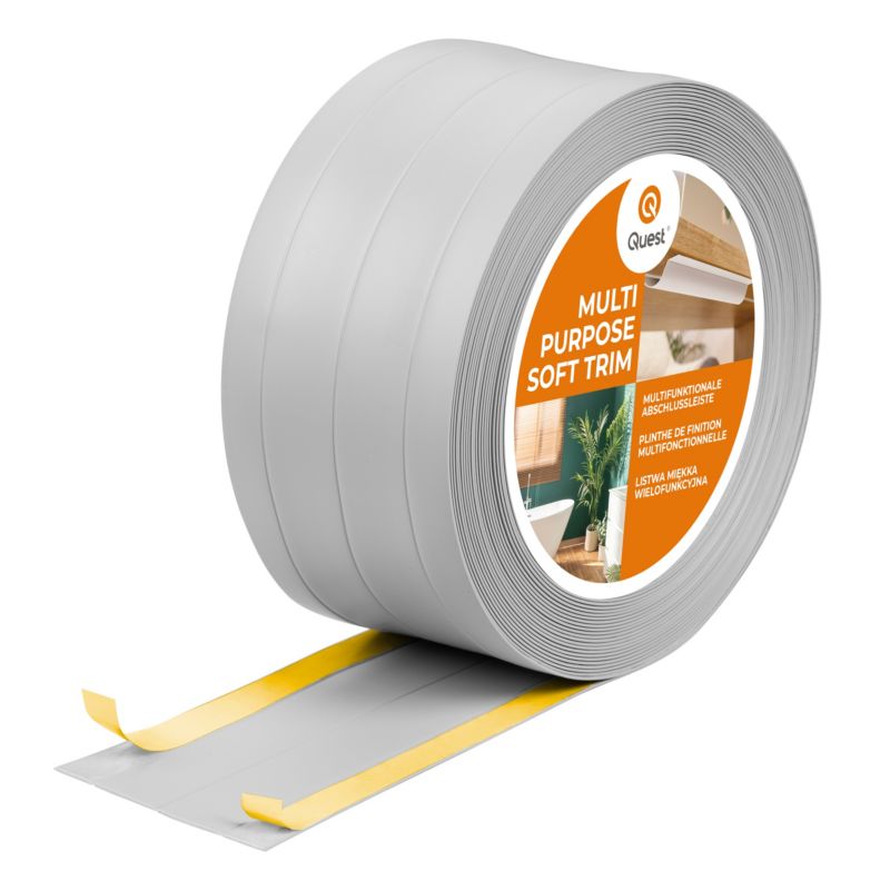 Listwa wykończeniowa samoprzylepna 4w1 PCV 120 mm QUEST, maskująca elastyczna listwa podłogowa - 25 m, szary, 1 szt.