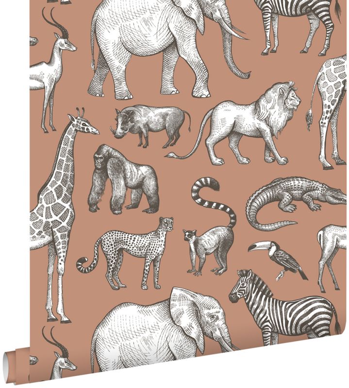 Tapeta ESTAhome zwierzęta dżungli terakota 50 x 900 cm - 1 rol.