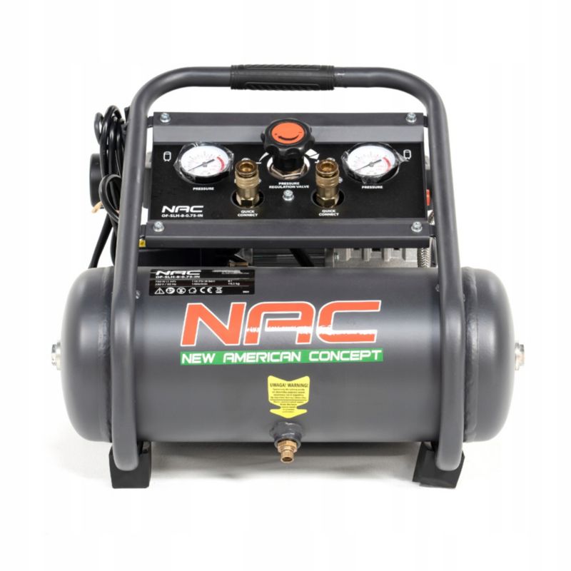 Kompresor bezolejowy NAC 8 litrów cichy 750 W 131 l/min 8 bar 230V 1 szt.