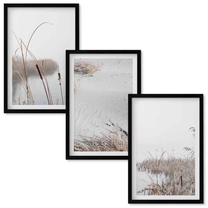 Tryptyk w Ramie Wallfluent Roślinność nadwodna latem Czarna rama 40x60 cm 3 szt.