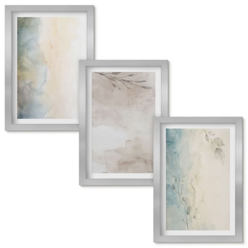 Obrazy Do Sypialni Wallfluent Delikatne tektury akwarel Srebrna rama 20x30cm 3 szt.