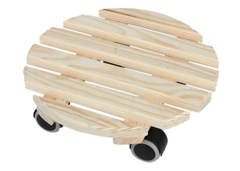 Podstawka pod donicę na kółkach Esschert Design beżowa drewniana okrągła 29 cm 1 szt.