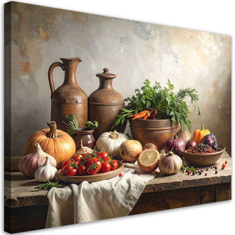 Obraz do kuchni jadalni restauracji Feeby Martwa natura przyprawy warzywa 100x70cm 1szt