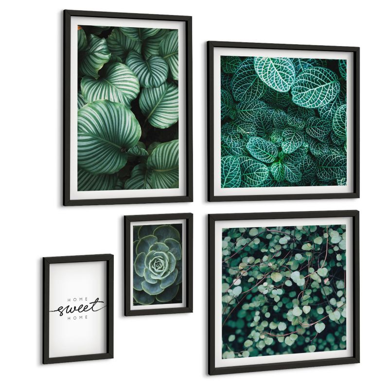 Komplet 5 Obrazów ArtPrintCave (2x50x50+2x20x30+40x60cm) Czarna rama Fale piasku wody kamienie plaża 1 kpl.