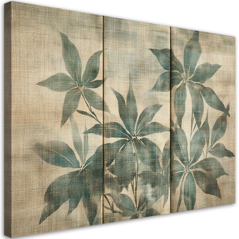 Obraz do salonu sypialni Feeby Rośliny Liście Shabby Chic Beżowy 90x60 cm 1szt