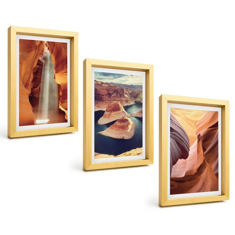 Trzyczęściowy Zestaw Obrazów ArtPrintCave 20x30 cm Złota rama Wodospad w wąwozie kanionu 1 kpl.
