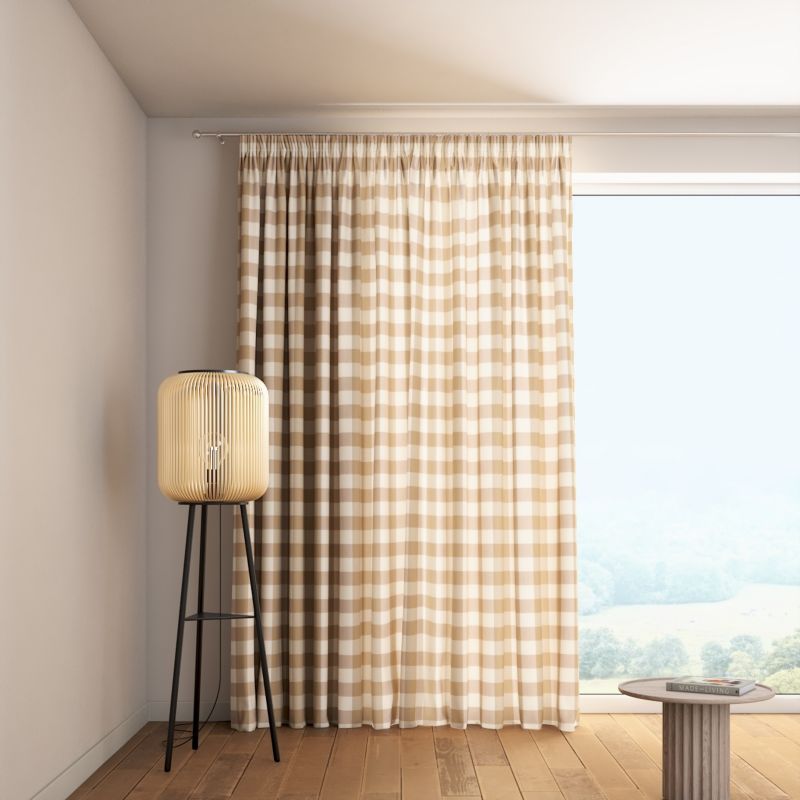 Zasłona na taśmie marszczącej 1 szt. 130 x 245 cm Dekoria beżowo-biała krata (5,5x5,5cm) 1 szt.