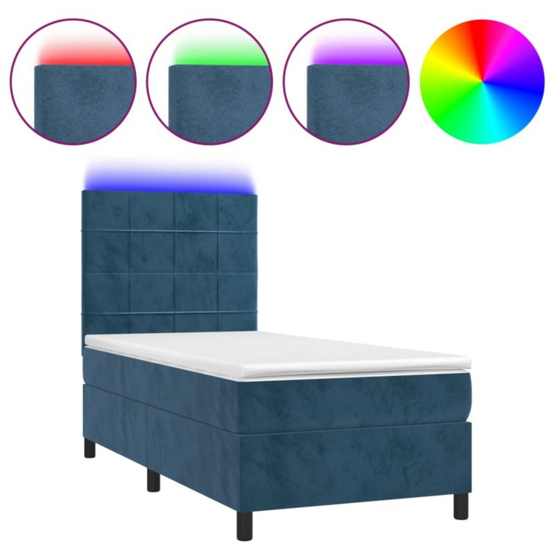 Łóżko z materacem WaszeMeble 90x190 cm Ciemnoniebieski aksamit z LED WM-3136099 1 szt.