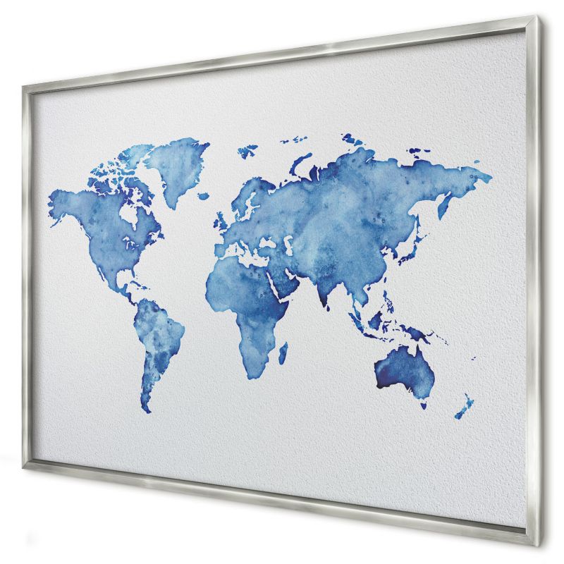 Tablica magnetyczna do salonu Wallfluent 100x70 Akwarelowa mapa w srebrnej ramie 1szt