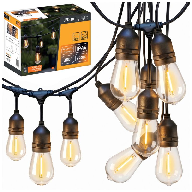 Girlanda ogrodowa świetlna MasterLED 20m 20x żarówka LED E27 2700K wodoszczelna zewnętrzna 1 szt.