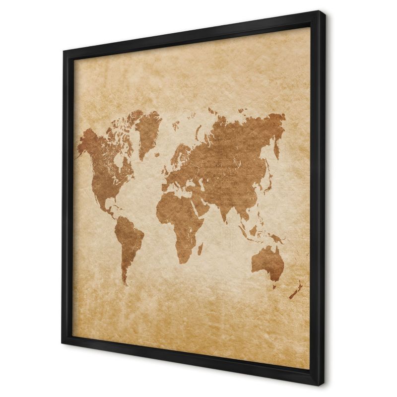 Dekoracyjna tablica magnetyczna Wallfluent 50x50 Mapa vintage w czarnej ramie 1szt